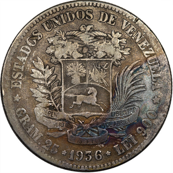 1936 5 Bolívares Venezuela Silver - Image 2