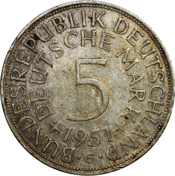 1951 5 Deutsche Mark Germany Silver