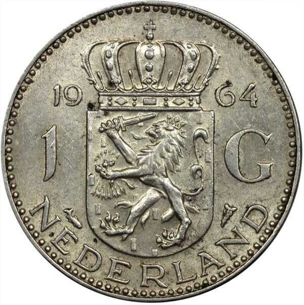 1964 1 Gulden Juliana Netherlands Silver UNC
