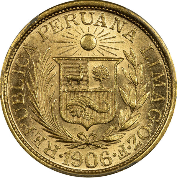 1906 GOZF LIBRA Peru PCGS AU55 - Image 2