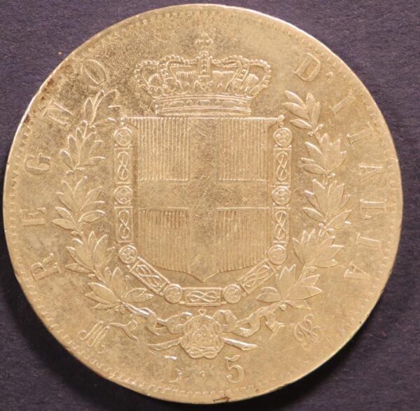 L.5 ITALY 1874 VITTORIO EMANUELE II - Image 2