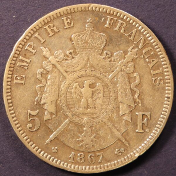 5F FRANCE EMPIRE NAPOLEON III 1867 - Image 2