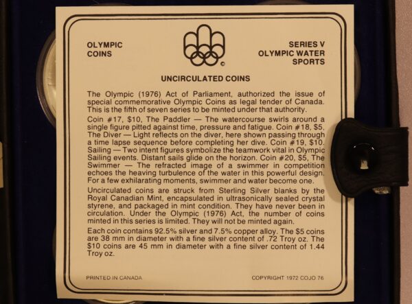 CANADA SILVER  OLYMPIC COINS SET MONTREAL 1976 WATER SPORTS - Image 2