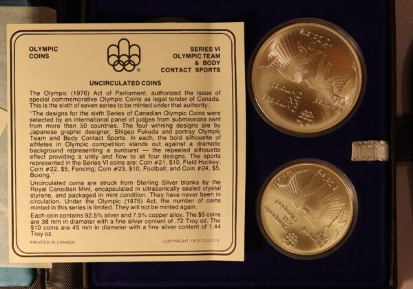 CANADA SILVER OLYMPIC COINS SET MONTREAL 1976 BODY CONTACT SPORTS - Image 2