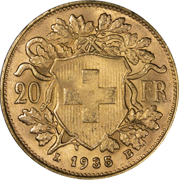 1935 20 Francs Switzerland UNC - Image 2