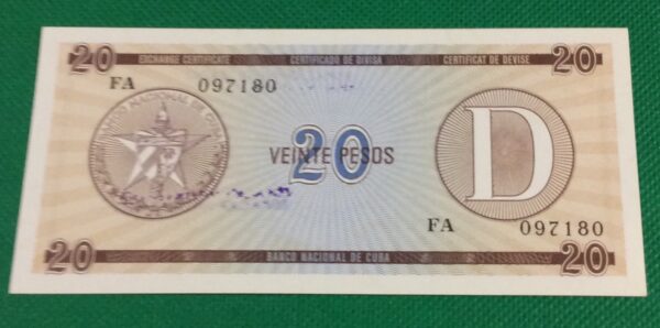 20 PESOS CUBA EXCHAGE CERTIFICATE GB126