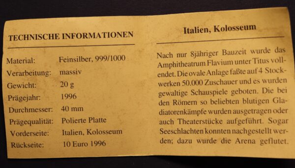 10 EURO ITALY EYROPA 1996 - Image 3