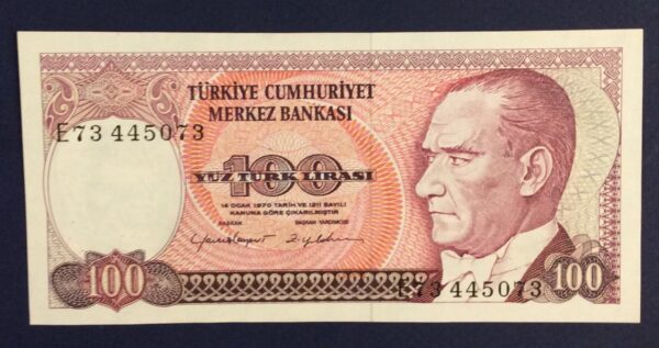 100 TURKISH LIRA TURKEY No 73445073 GB288