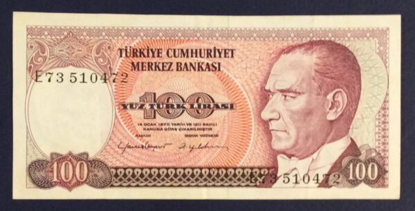 100 TURKISH LIRA TURKEY No 73510472 GB289