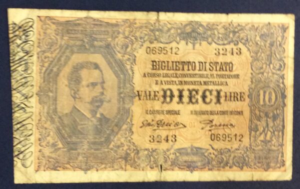 1888 10 LIRE BIGLIETTO DISATO A CORSO LEGALE VALE ITALY GB290