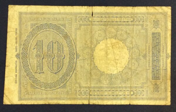 1888 10 LIRE BIGLIETTO DISATO A CORSO LEGALE VALE ITALY GB290 - Image 2