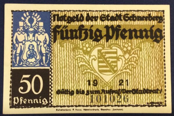 50 PFENNING ,LANGGASSE NOTGELD SCHNEEBERG 1921 GB323