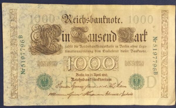 1000 MARK GERMANY 1910 No 5197796 GB354