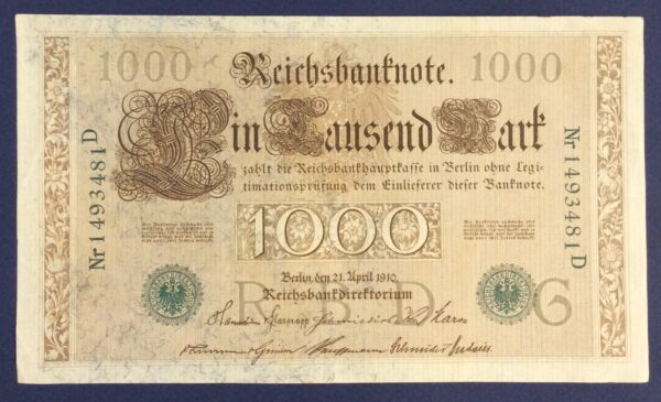 1000 MARK GERMANY 1910 No 1493481 GB355