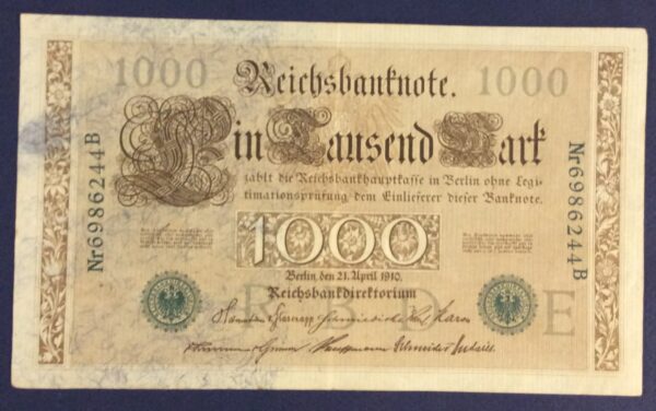 1000 MARK GERMANY 1910 No 6986244 GB359