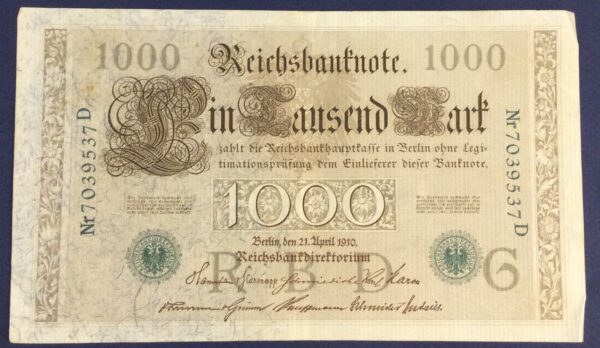 1000 MARK GERMANY 1910 No 7039537 GB358