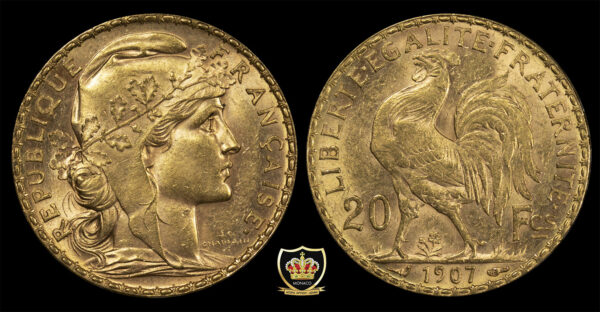 1907 20 Francs gold Coin Rooster France