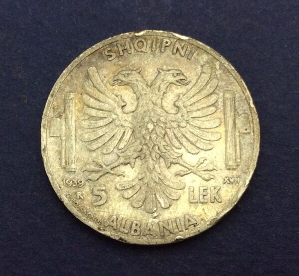 Albania 5 Lek 1939 Silver Coin GC277 - Image 2