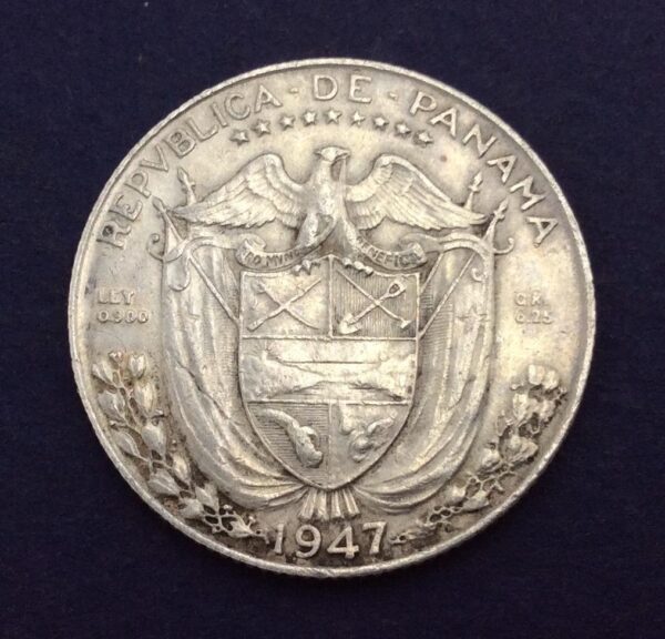 Panama 1/4 Balboa 1947 Silver Coin GC278 - Image 2