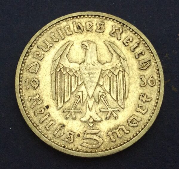 Germany 5 Marks 1936 Silver GC16 - Image 2