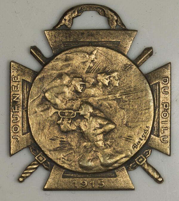 1915 WWI. Antique French Patriotic Medal. Journée du Poilu . Pendant by Borgas.