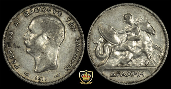 Greece 1 Drachmai 1911 Silver Coin PG46