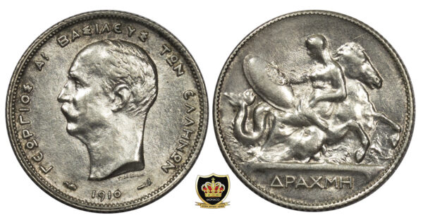 Greece 1 Drachmai 1910 UNC Silver Coin PGC60