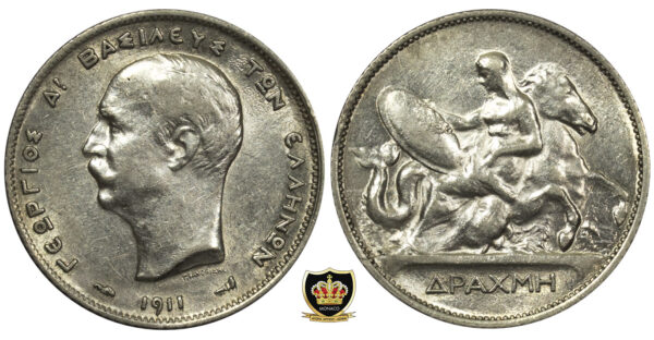 Greece 1 Drachmai 1911 Silver Coin PGC59