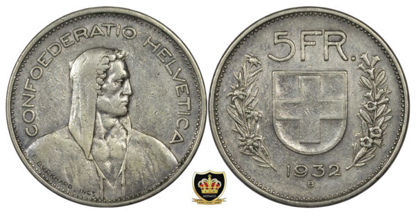 5 SWISS FRANCS SILVER 1932 PGC68