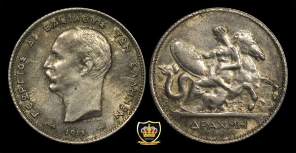 Greece 1 Drachmai 1911 Silver Coin UNC PGC80