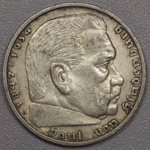 1938 Germany THIRD REICH 5 REICHSMARK 1938 WWII Silver PGC90 - Image 2