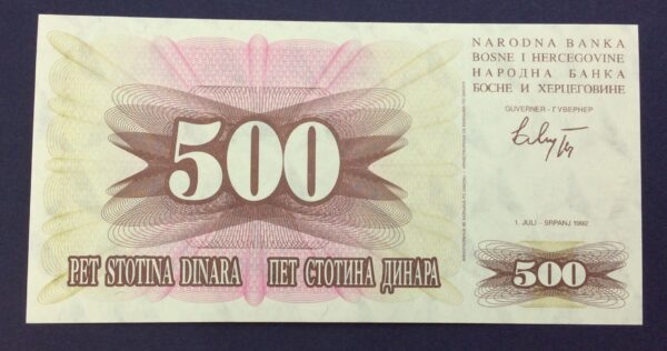 Bosnia and Herzegovina 500 Dinara 1992 GB684 - Image 2