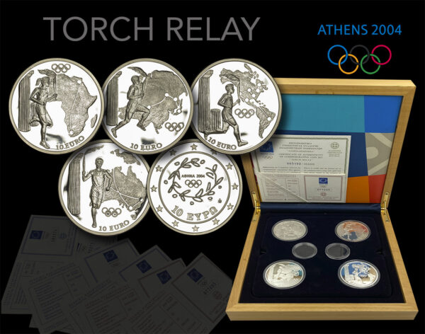 Σετ 4 Ασημένιων Νομισμάτων Αθήνα 2004 (Λαμπαδοδρομία)