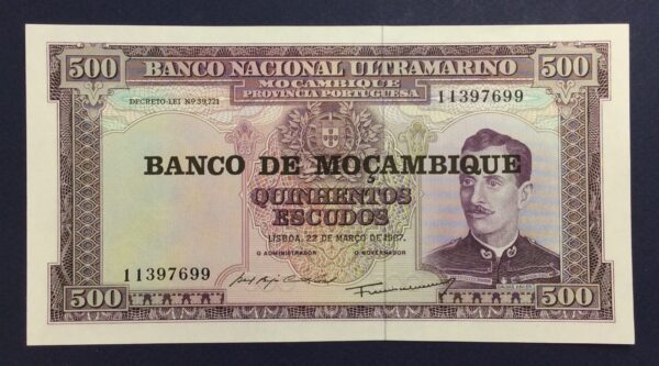 Mozambique 500 Escudos 1976 (Banco de Moçambique Overprint) UNC GB858