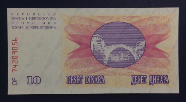 Bosnia and Herzegovina 10 Dinara 1992 UNC GB887