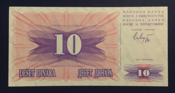 Bosnia and Herzegovina 10 Dinara 1992 UNC GB887 - Image 2