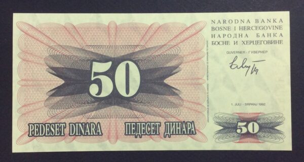 Bosnia and Herzegovina 50 Dinara 1992 UNC GB889 - Image 2