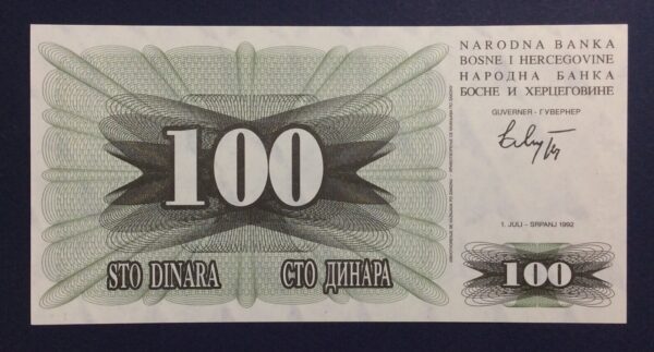 Bosnia and Herzegovina 100 Dinara 1992 UNC GB890 - Image 2