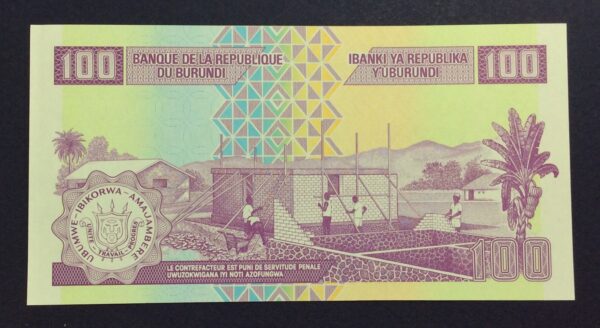 Burundi 100 Francs 2010 UNC GB919 - Image 2