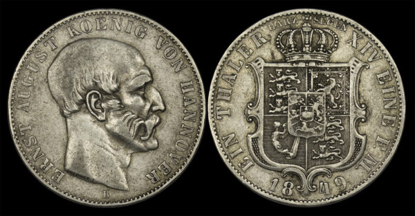 1849 1 Thaler - Ernest August Silver German States PGC151