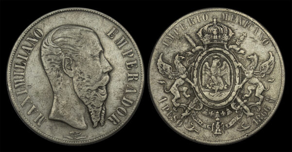1866 1 Peso - Maximiliano I Mexico Silver PGC150