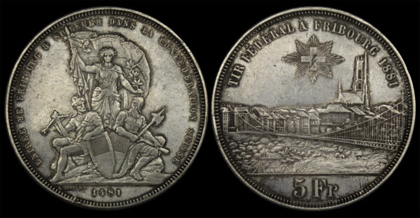 1881 5 Francs Fribourg Shooting Festival Switzerland PGC149