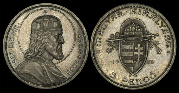 1938 5 Pengo Silver UNC Hungary PGC148
