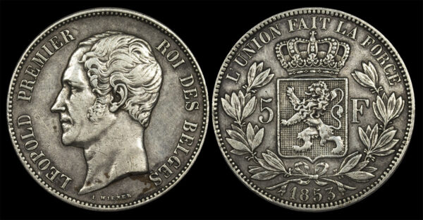 1853 Belgium 5 Francs - Léopold I  PGC207