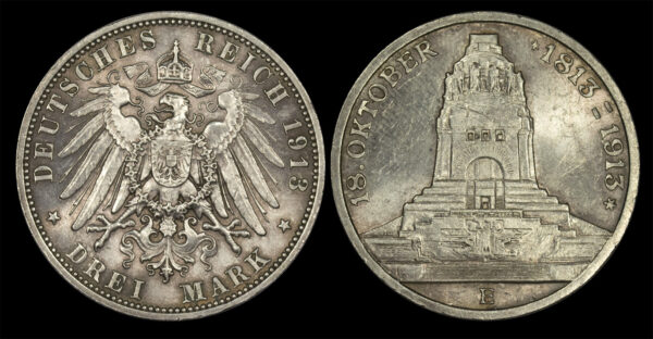 1913 3 Mark - Frederick August III Battle of Leipzig  PGC216