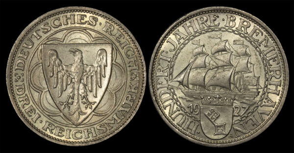 1927 3 Reichsmark Bremerhaven  PGC231