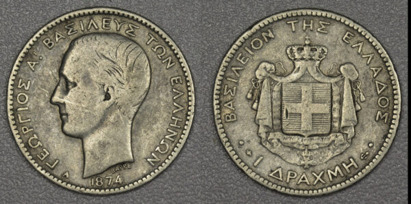 Greece 1 Drachmai 1874 PGC246
