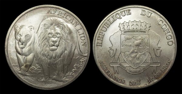 2016 1 oz Silver Congo African Lion Coins PGC191
