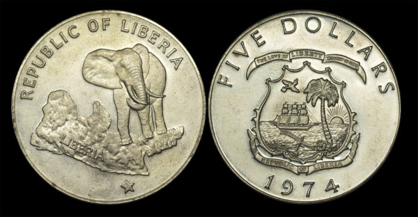 1974 5 Dollars Liberia Coat of arms PGC198