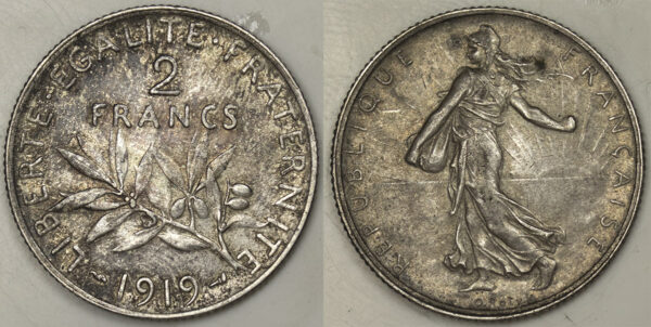 2 Francs Silver 1919 France PGC305
